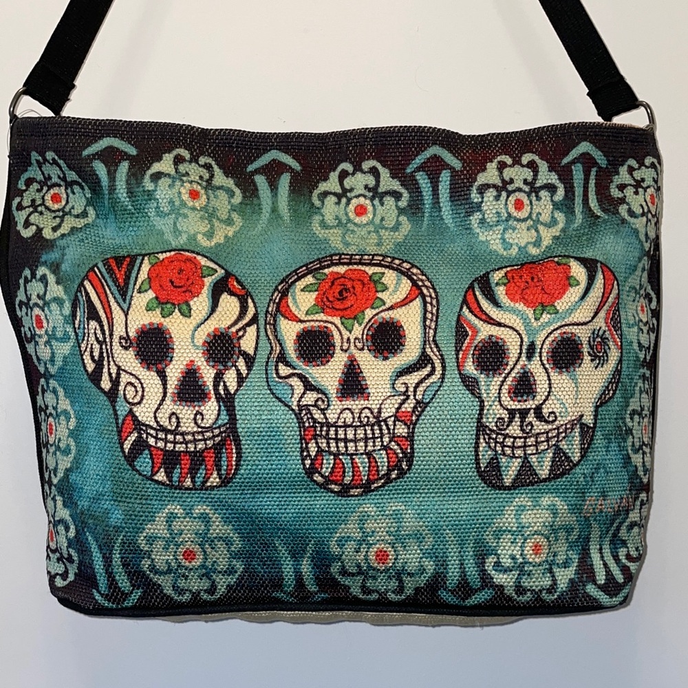 Dia de los Muertos Print Canvas Shoulder Bag - Picture 2 of 5